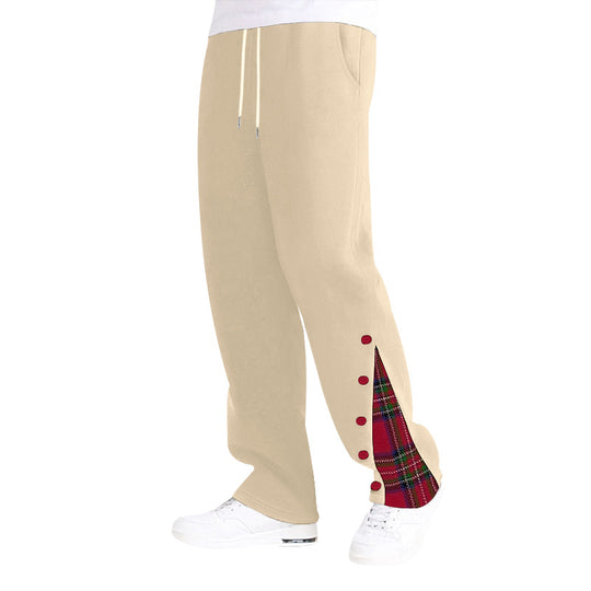 Herren bequeme Freizeithose mit seitlichen Knopfdetails und Karomuster EB