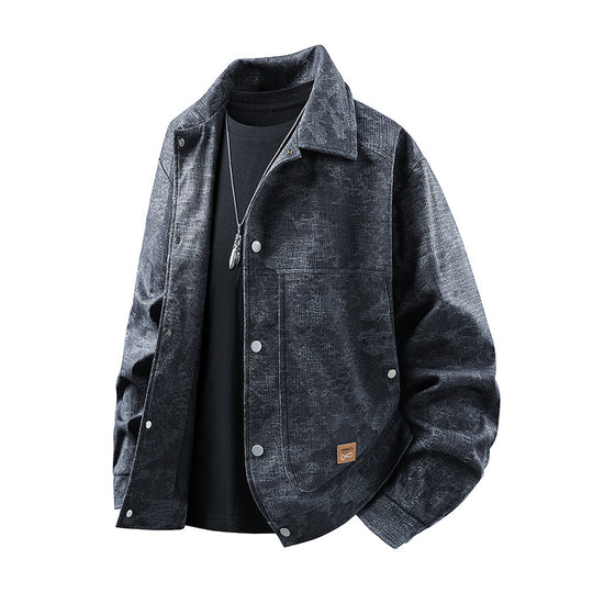 Herren samtartige Cord-Overshirt mit aufgesetzten Taschen und Druckknopfblende EB