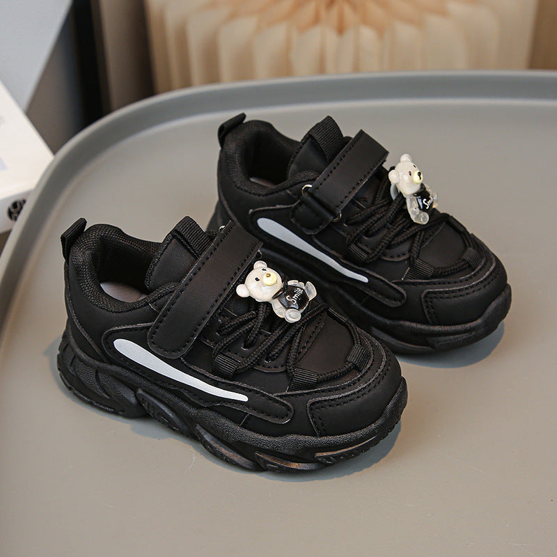 Damen Sportliche Kinder Sneakers mit praktischem Klettverschluss und tierischen Applikationen EB