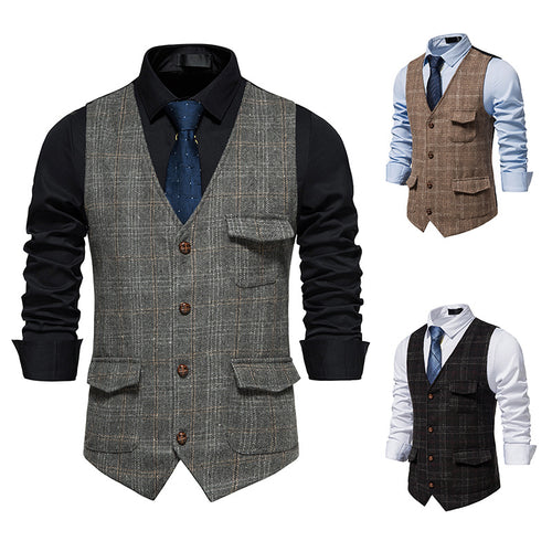 Herren elegante Weste mit strukturiertem Karomuster und praktischen Taschen EB