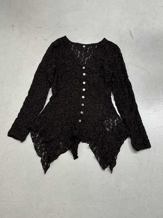 Damen Rüschenbluse aus feiner Spitze mit Knopfdetails EB