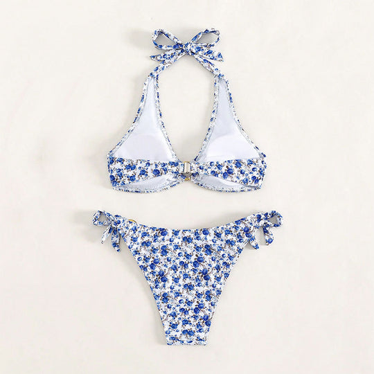 Damen Triangel-Bikini mit verspielten Rüschendetails und elegantem Knotendesign EB
