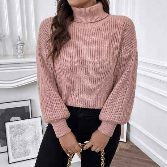 Damen Gemütlicher chunky Pullover mit Rollkragen und strukturiertem Strick EB
