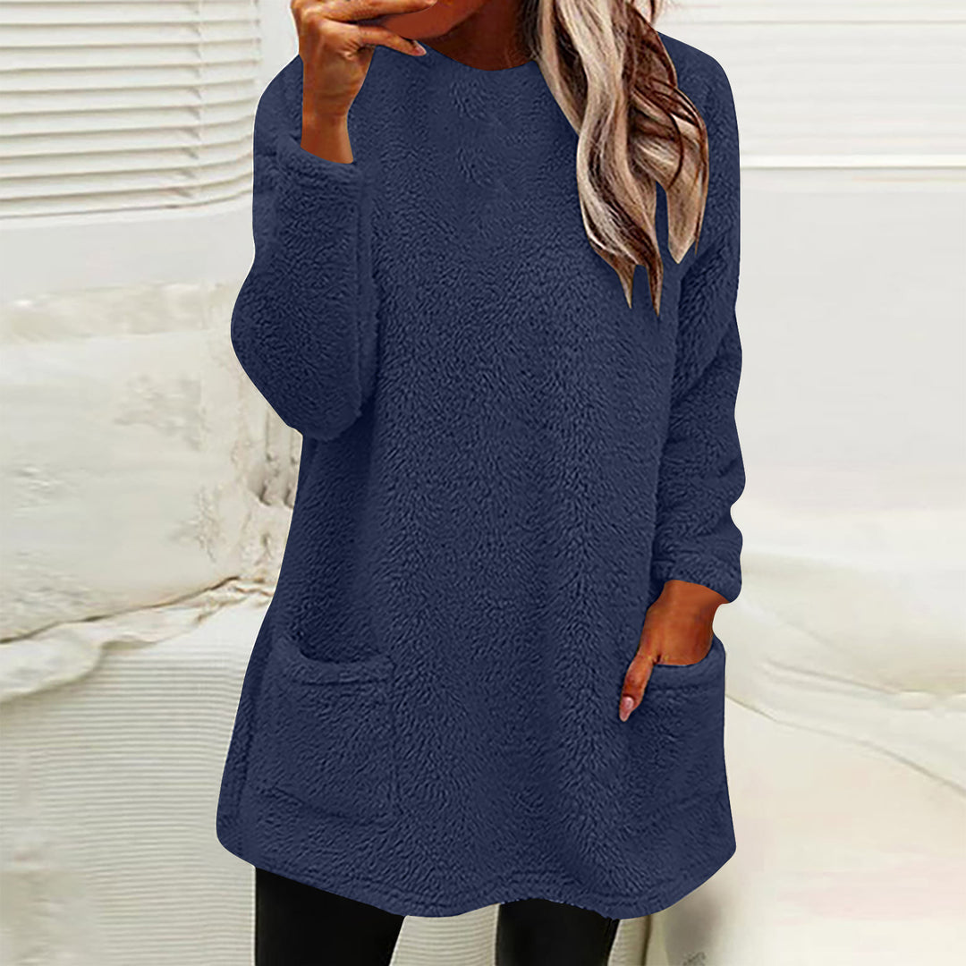 Damen Kuscheliger Fleece-Pullover mit praktischen Taschen und weitem Schnitt EB