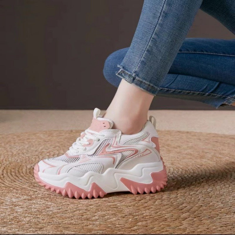 Damen Chunky Sneakers mit atmungsaktiver Mesh-Oberfläche und federnder Sohle EB