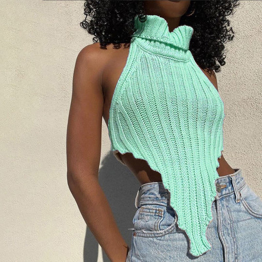 Damen cropped Stricktop mit hohem Kragen EB
