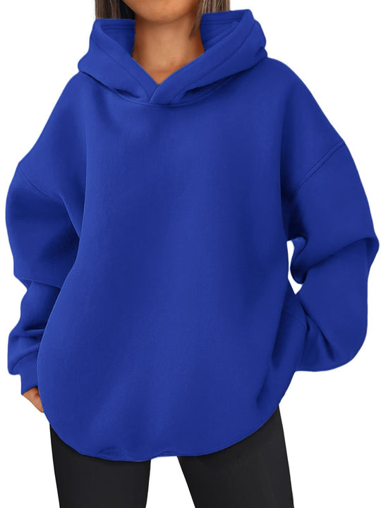 Damen nan kastiger Kapuzenpullover mit doppellagiger Kapuze, überschnittener Schulter und längerem Rückenteil EB