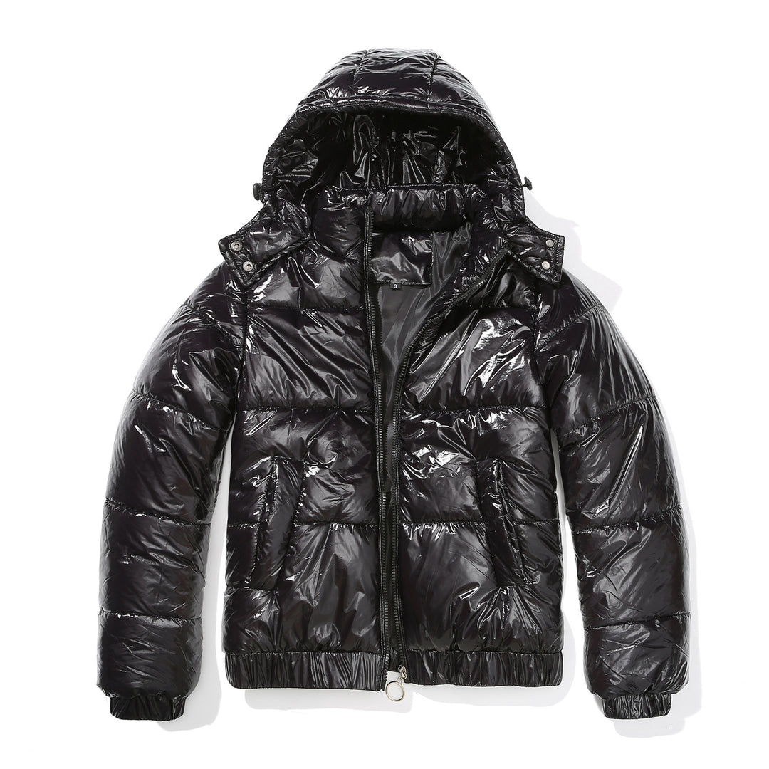Damen glänzende Steppjacke mit abnehmbarer Kapuze EB