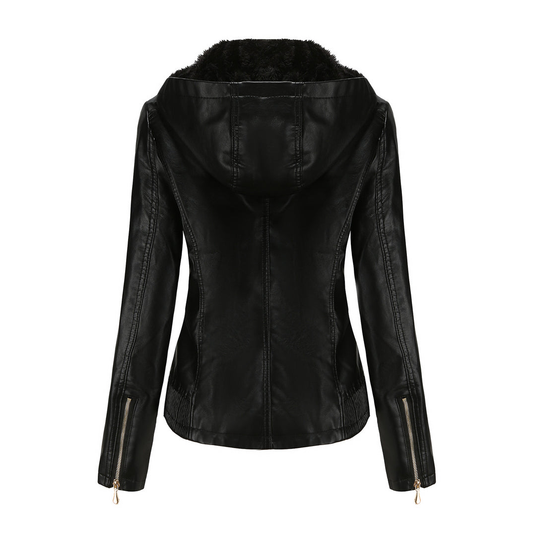 Damen stilvolle Kunstlederjacke mit hochabschließendem Kragen und elastischen Bündchen EB