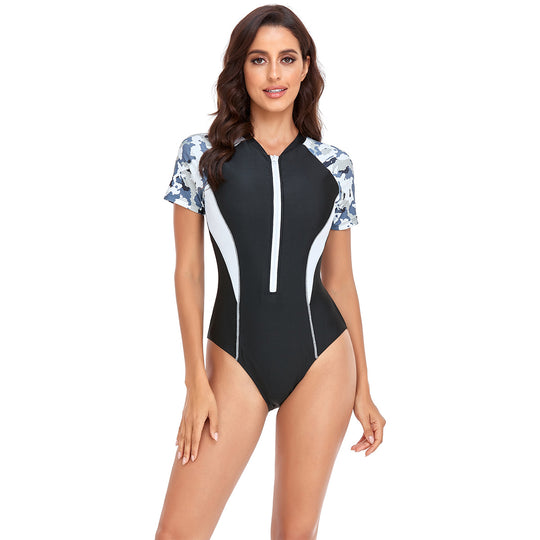 Damen Sportlicher Schwimmanzug mit kurzen Ärmeln und modernem Muster EB