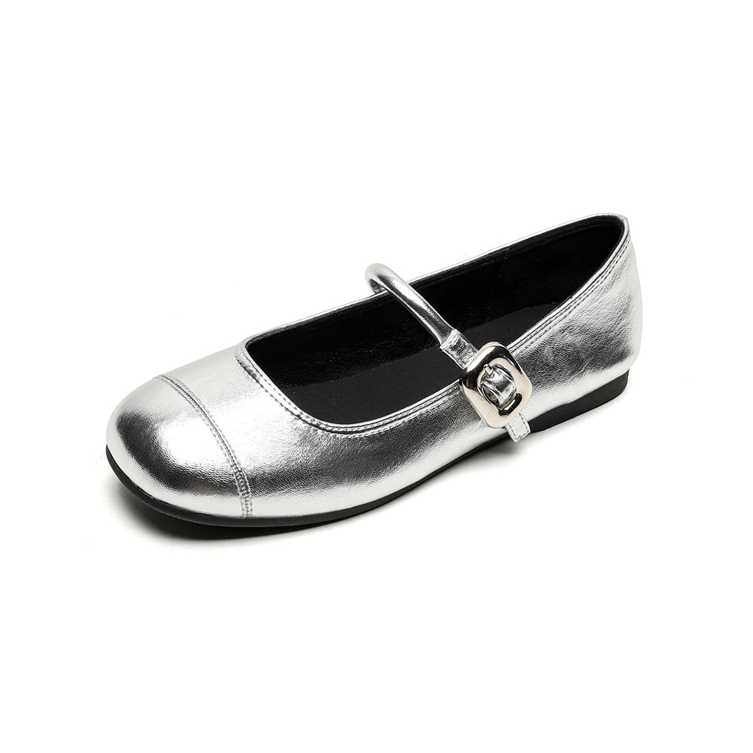 Damen Ballerinas mit modischer Schnallenapplikation und glänzendem Obermaterial EB