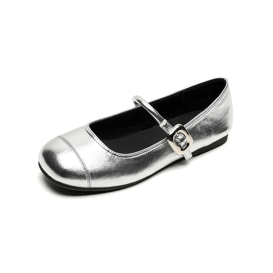 Damen Ballerinas mit modischer Schnallenapplikation und glänzendem Obermaterial EB
