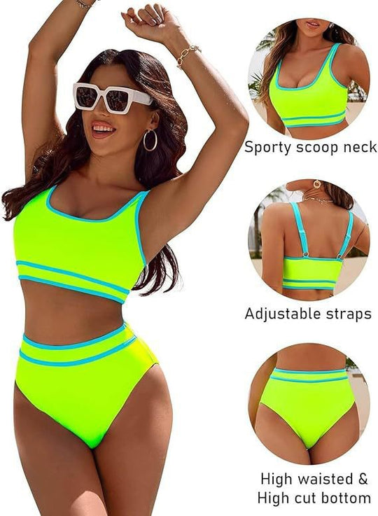 Damen Sportives Bikini-Set mit hohem Bund EB