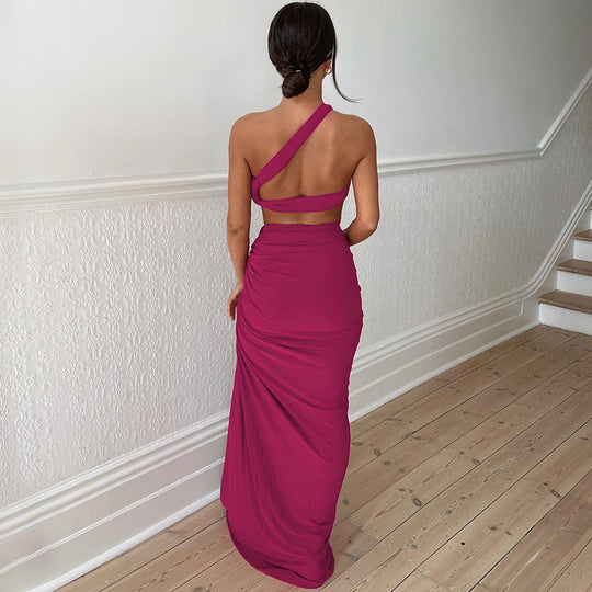 Damen Elegantes Wickelkleid mit einseitigem Schulterdesign EB