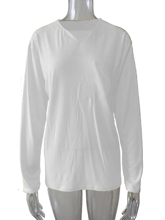 Damen nan legeres Langarmshirt mit V-Notch-Ausschnitt, Brusttasche und lockerer Oversize-Passform EB