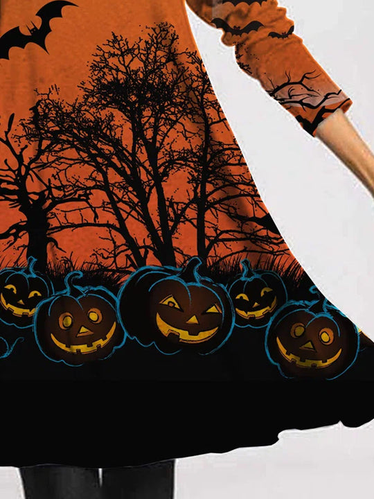Damen Halloween-Kleid im lässigen Schnitt mit gruseligem Print und weichem Stoff Heidi-Mode