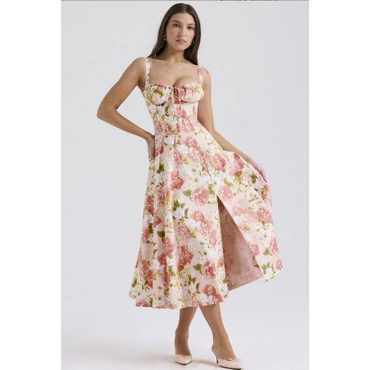 Damen Maxikleid mit floralem Design und elegantem Schlitz EB
