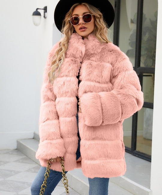 Damen Bequemer Kunstfellparka mit breitem Kragen und weichen Details EB