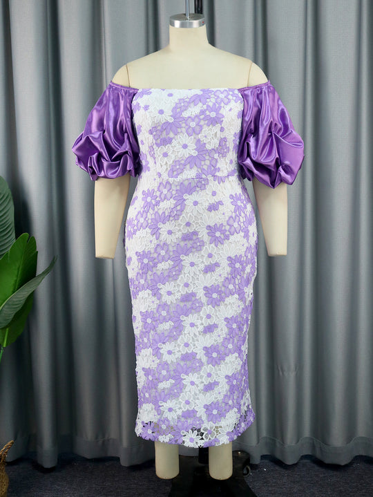 Damen Elegantes Spitzenkleid mit voluminösen Puffärmeln EB
