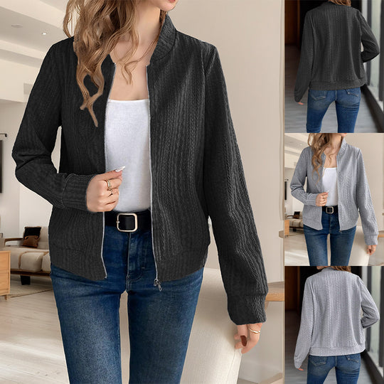 Damen Strickjacke mit Reißverschluss und strukturiertem Design EB