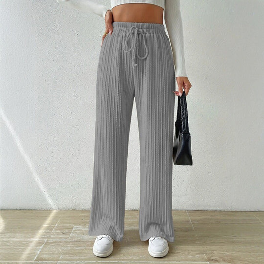 Damen entspannendes Strick-Loungewear-Set mit hoher Taille und weitem Bein EB