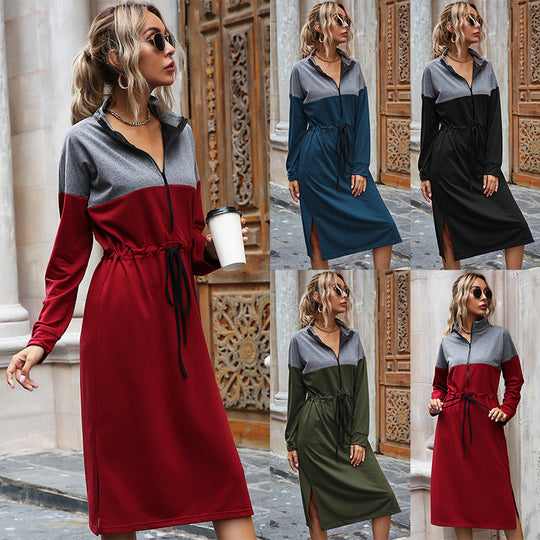 Damen Midikleid mit hochgeschlossenem Kragen und praktischer Kordelzug-Taille EB