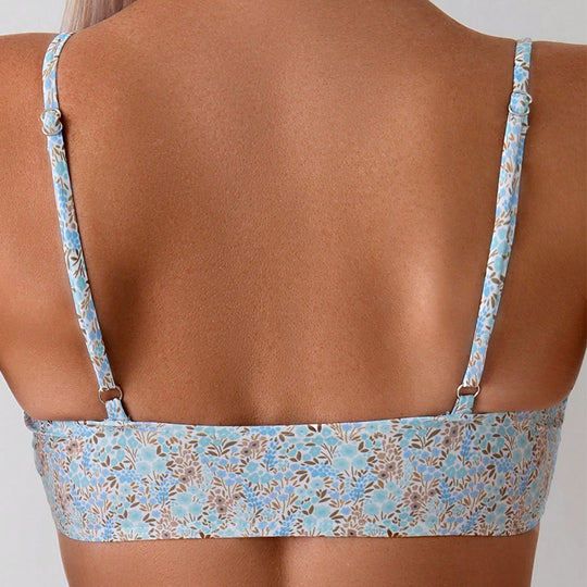 Damen Triangel-Bikini-Set mit floralen Akzenten und elastischen Trägern EB