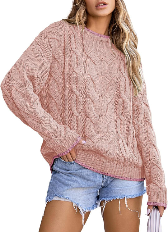 Damen Strickpullover mit grobem Zopfmuster EB