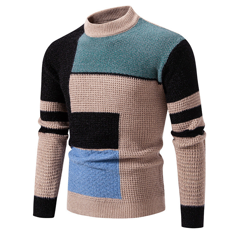 Herren modischer Pullover mit strukturiertem Farbblockdesign EB
