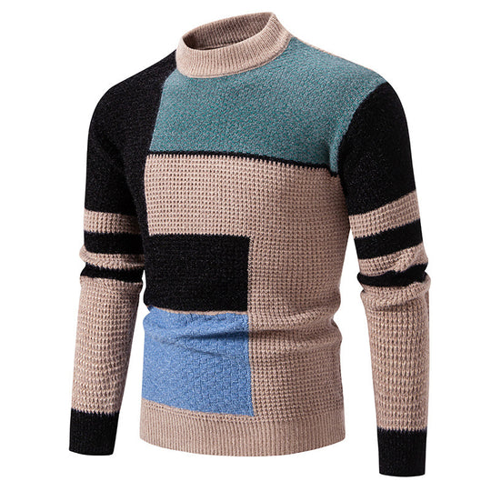 Herren modischer Pullover mit strukturiertem Farbblockdesign EB