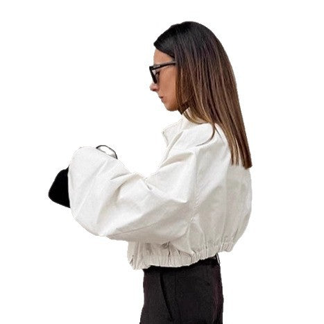 Damen Modische Kurzjacke mit hohem Kragen und voluminösen Ärmeln EB