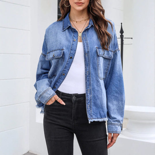 Damen Oversized Jeanshemd mit praktischen Brusttaschen und lässigem Schnitt EB