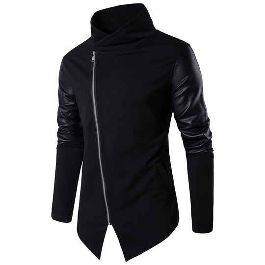 Herren Modische Jacke mit asymmetrischem Reißverschluss und kontrastierenden Ärmeln EB