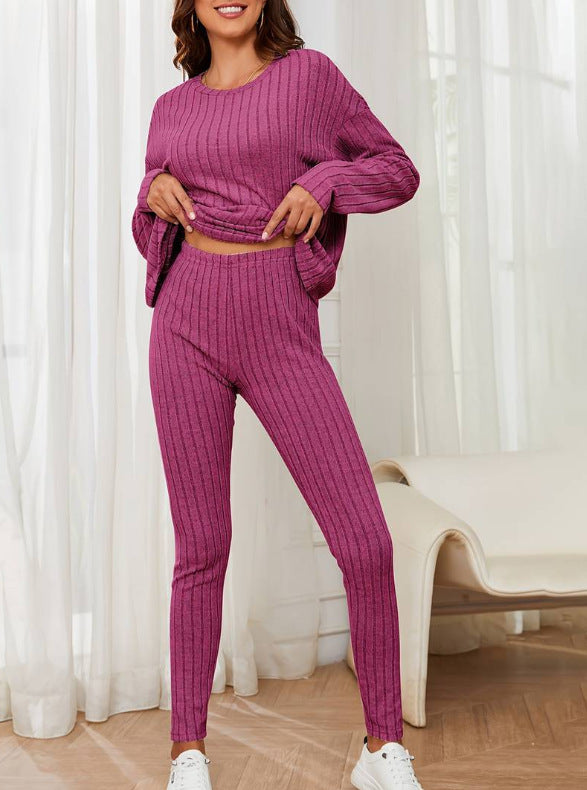 Damen Loungewear-Set mit geripptem Design und weitem Schnitt EB