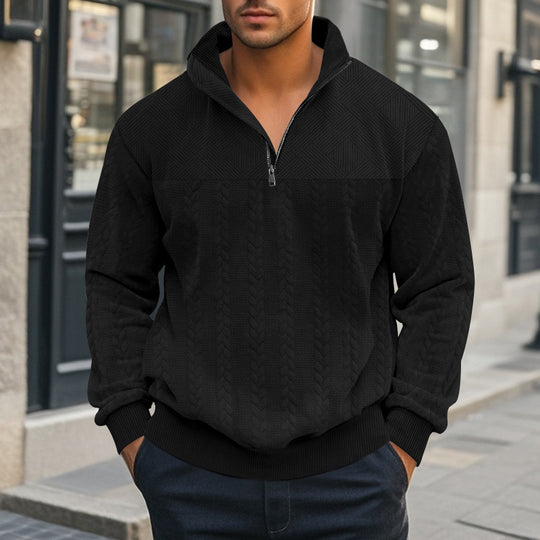 Herren nan strukturierter Halbzip-Strickpullover mit Stehkragen und Zopfmuster EB