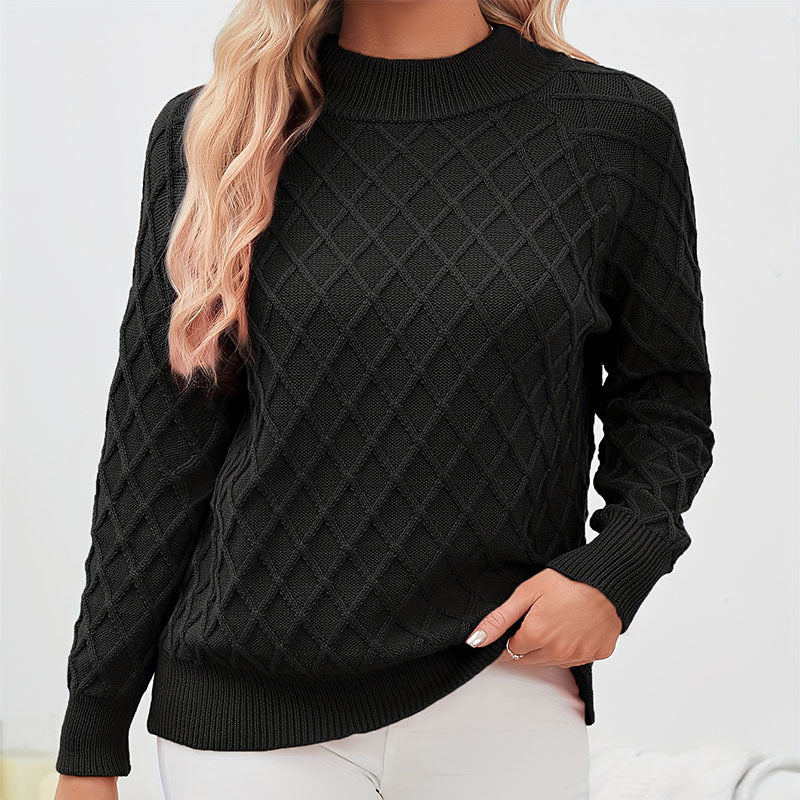 Damen Strickpullover mit Rautenstruktur und Rollkragen EB
