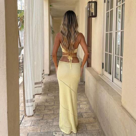 Damen gehäkeltes Cut-Out Maxikleid EB