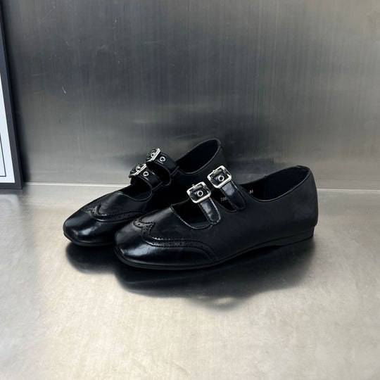 Damen elegante Ballerinas mit doppeltem Schnallenverschluss EB