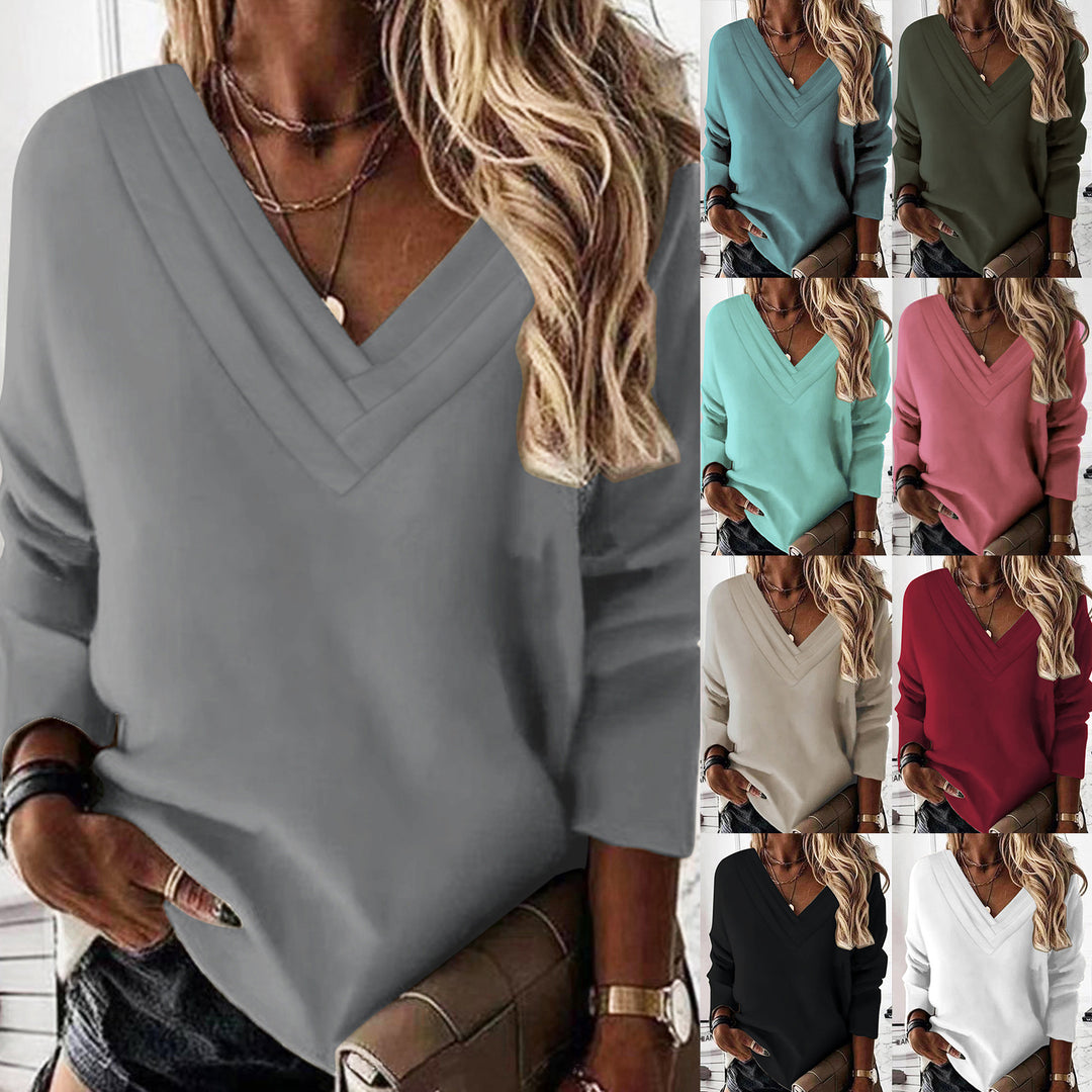 Damen Lässiges V-Ausschnitt Pullover mit eleganten Falten EB