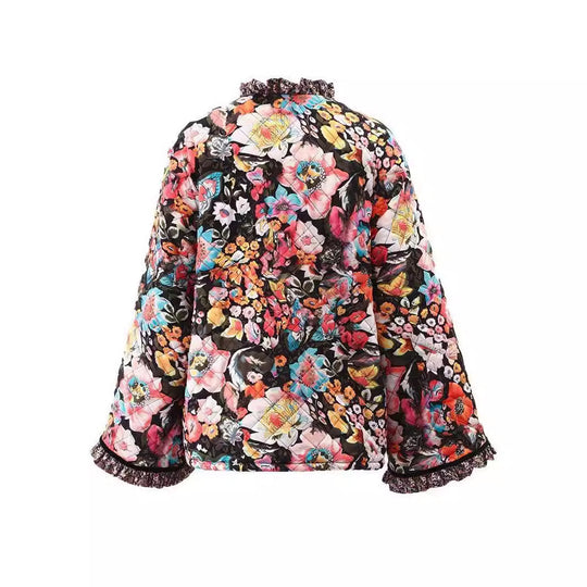 Damen gestepptes Blütenmuster Jacke EB