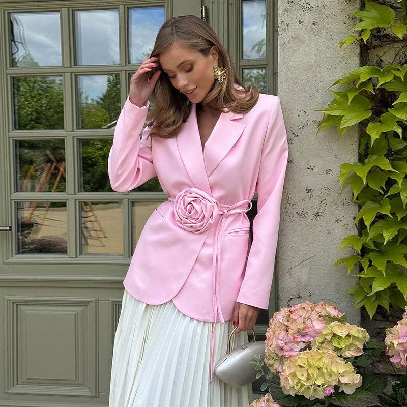 Damen Elegante Blazerjacke mit floraler Schnalle EB