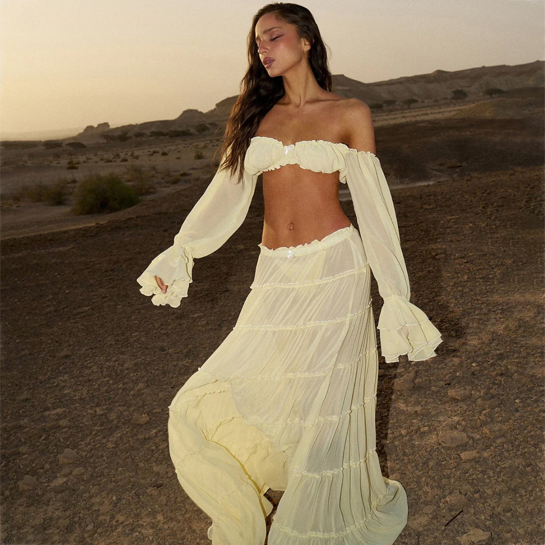 Damen luftiges Strandkleid mit Rüschen EB