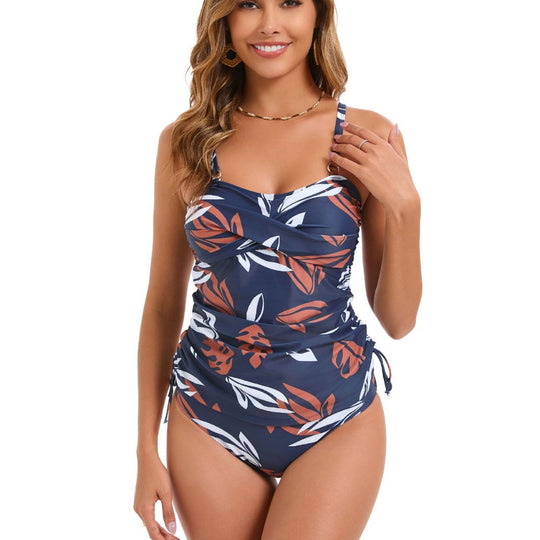 Damen Einteiler Badeanzug mit Raffung und floralem Druck EB