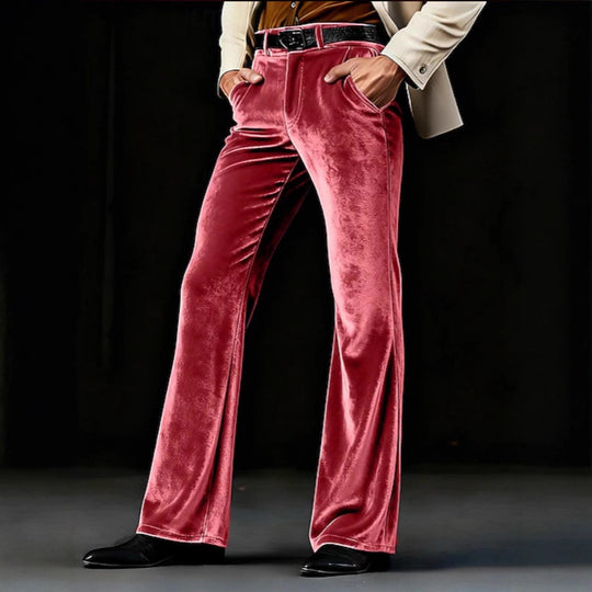Damen Elegante Samt-Hose mit hohem Bund, ausgestelltem Bein und Eingrifftaschen EB
