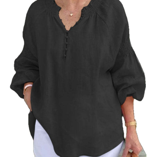 Damen lässige Kleidungsbluse mit Ballonärmeln und Knopfleiste EB