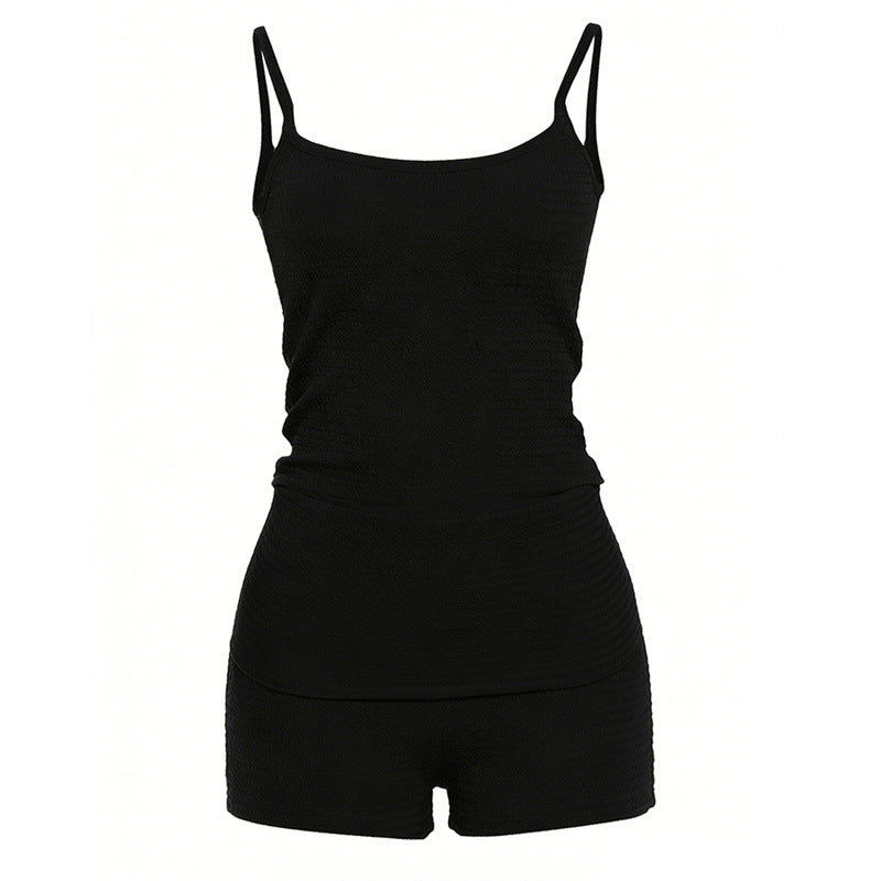 Damen Lässiges Oberteil und Shorts Set mit feinem Strukturdesign EB