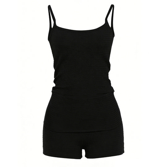 Damen Lässiges Oberteil und Shorts Set mit feinem Strukturdesign EB