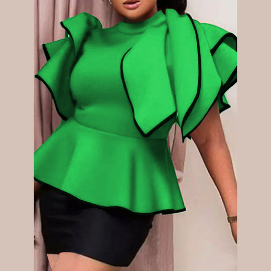 Damen Peplum-Top mit ausgefallenen Rüschen und asymmetrischem Schnitt EB