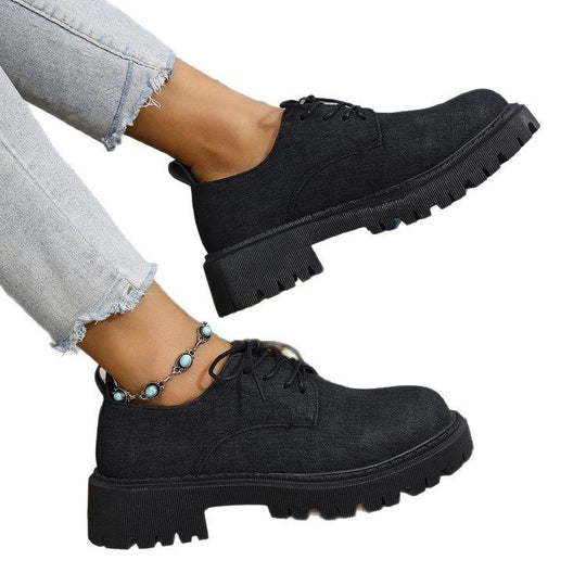 Damen Schnürschuhe mit robustem Profil und urbanem Denim-Look EB