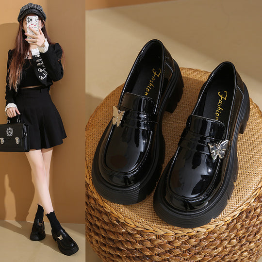 Damen komfortable Loafers mit glänzendem Finish und robuster Sohle EB